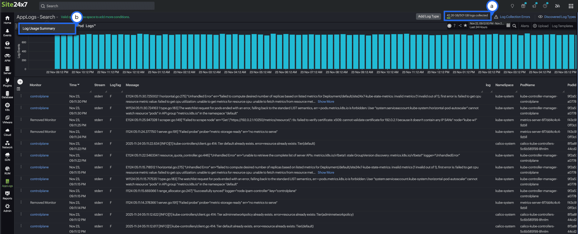 Get log usage summary