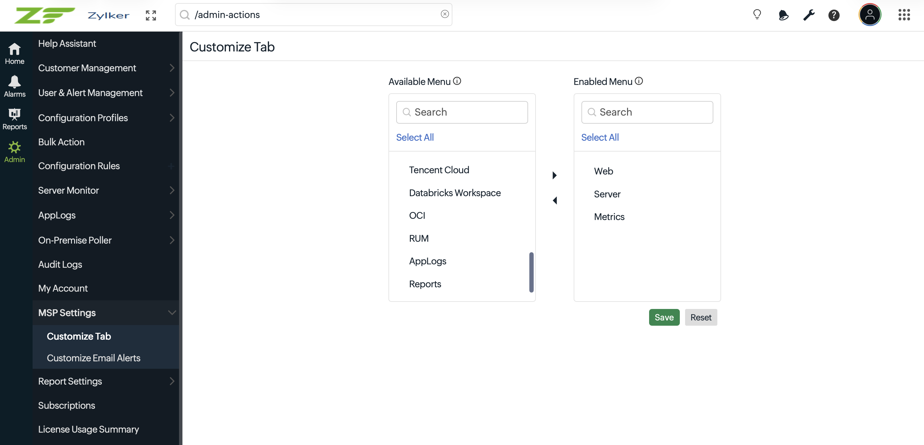 Customize Tab Customize Tab