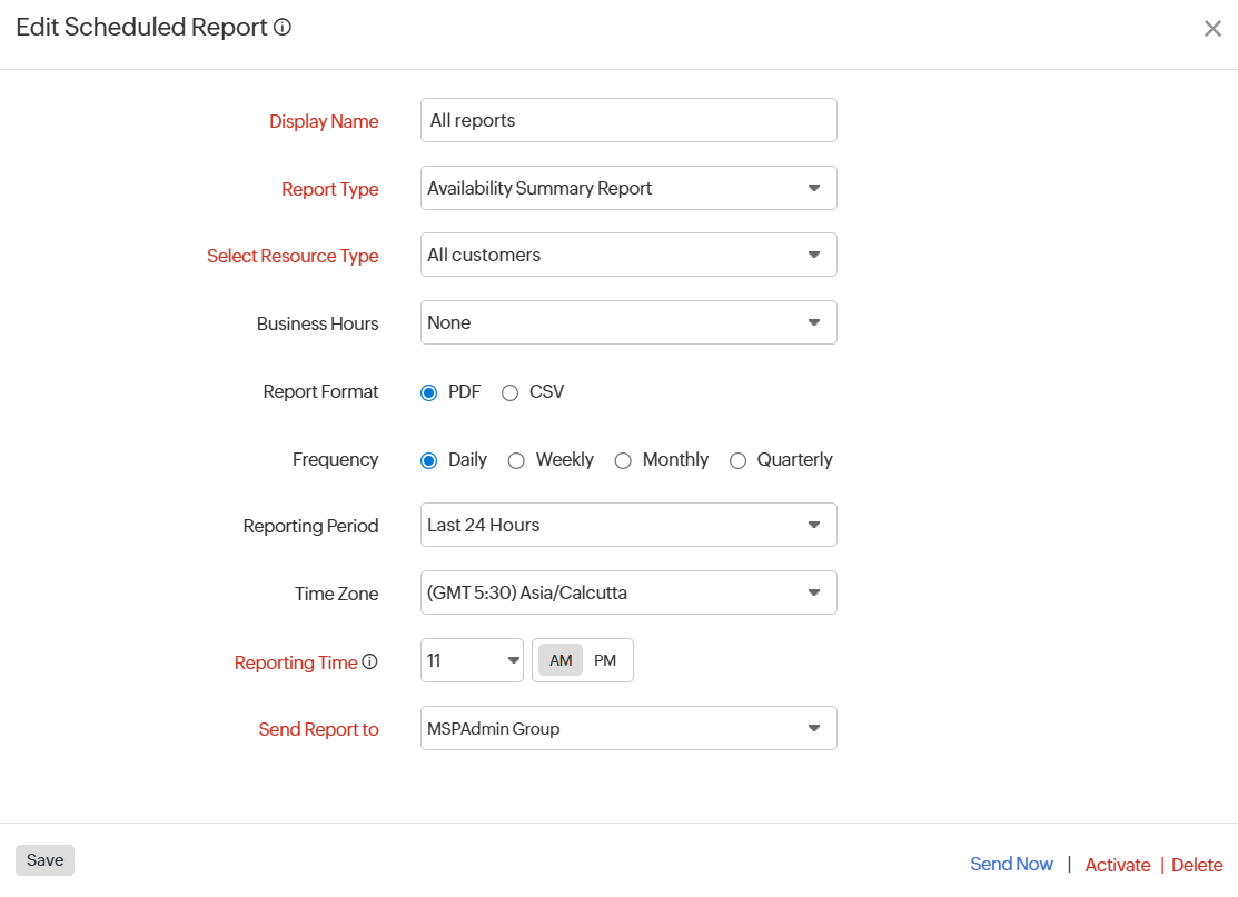 MSP Edit Scheduled Report