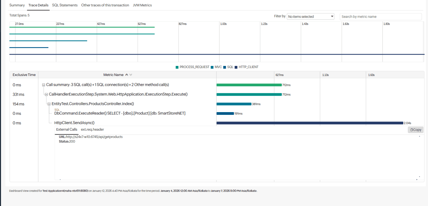 APM Trace Details tab